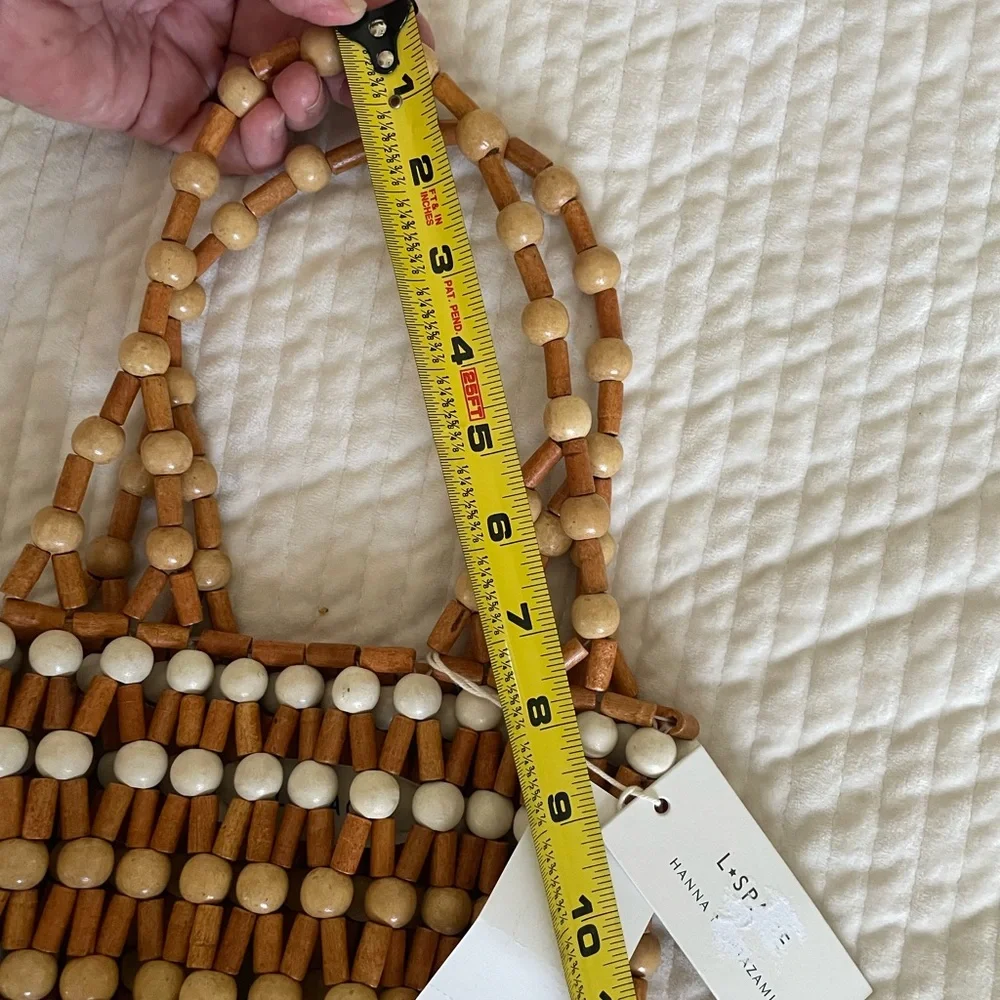 NWT l*space Wooden Bead Hobo Bag in Natural and Cream - Picture 2 of 10